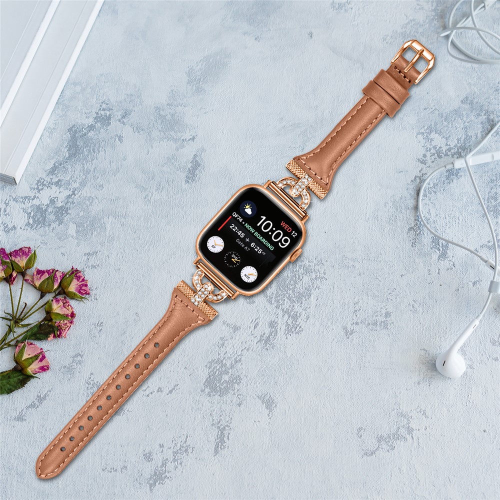 Apple Watch 46mm/49mm - Leather Strap With Rose Gold Buckle Brown - 5