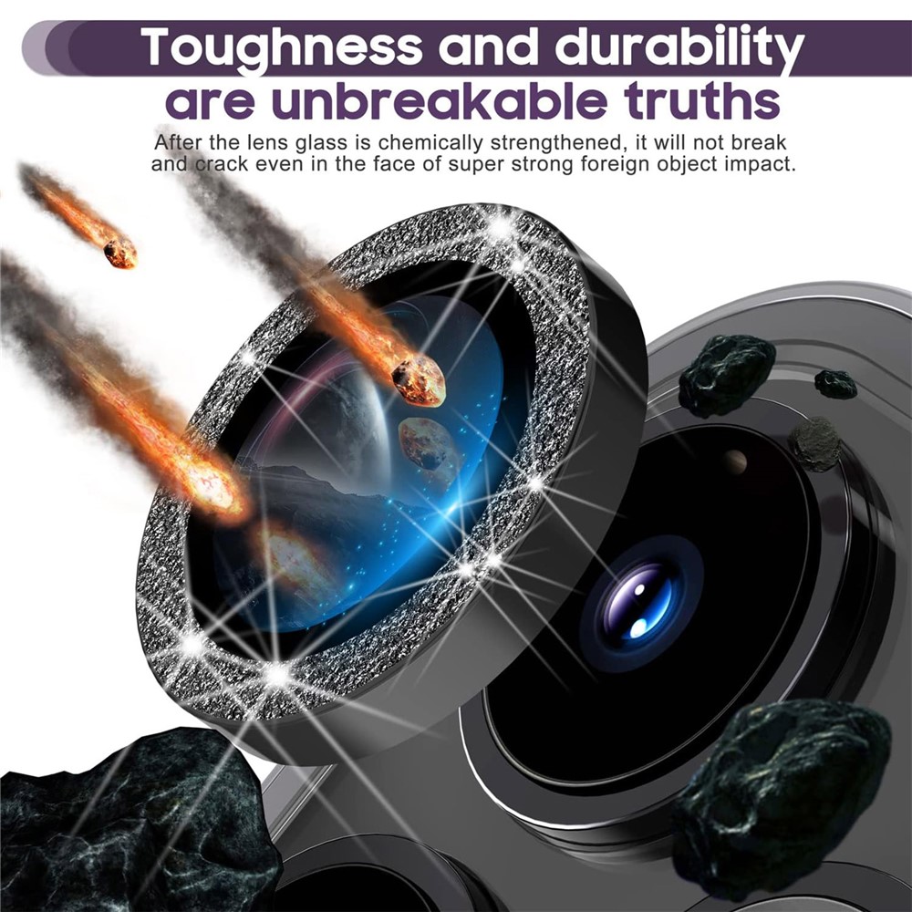 iPhone 15 Pro/15 Pro Max - Camera Lens Glass Protector Glitter Black - 3