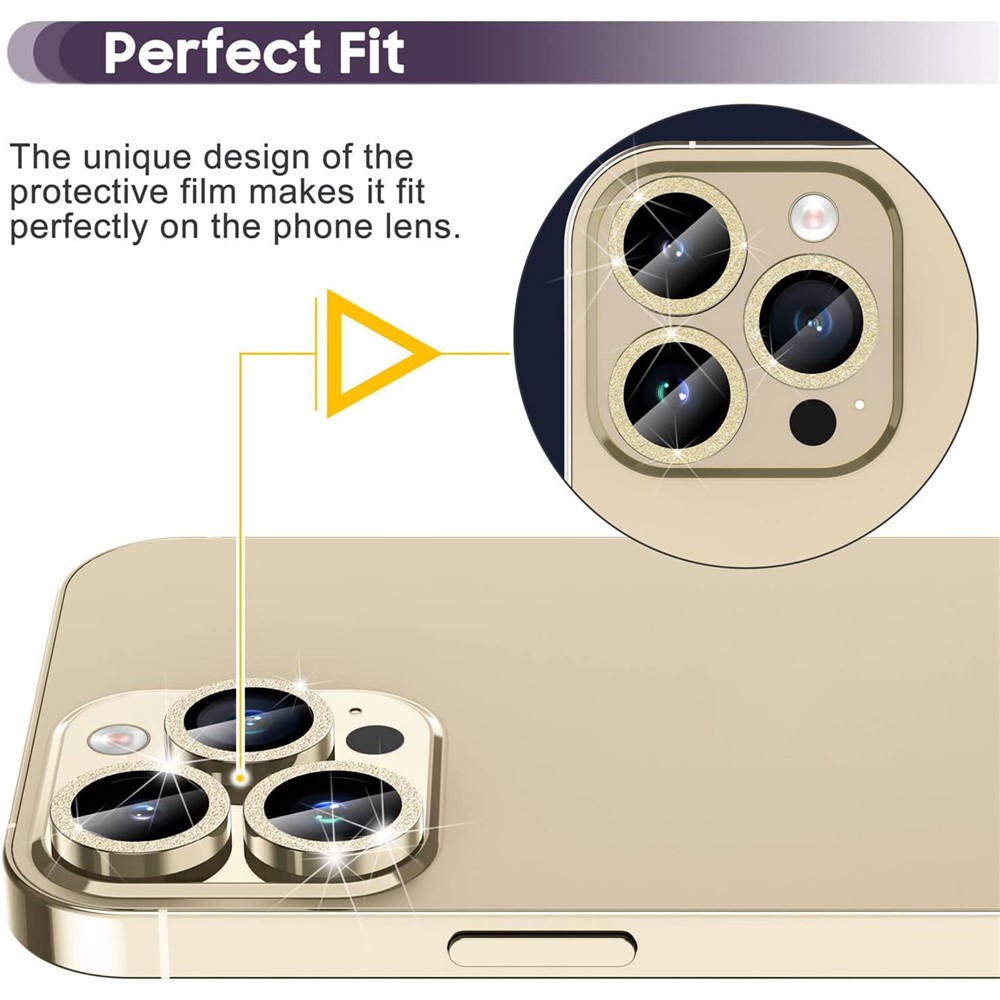iPhone 15 Pro/15 Pro Max - Camera Lens Glass Protector Glitter Gold - 2
