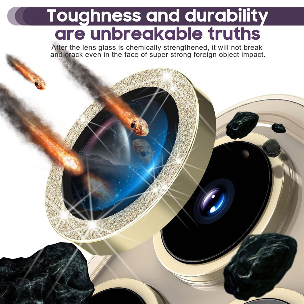 iPhone 15 Pro/15 Pro Max - Camera Lens Glass Protector Glitter Gold - 3