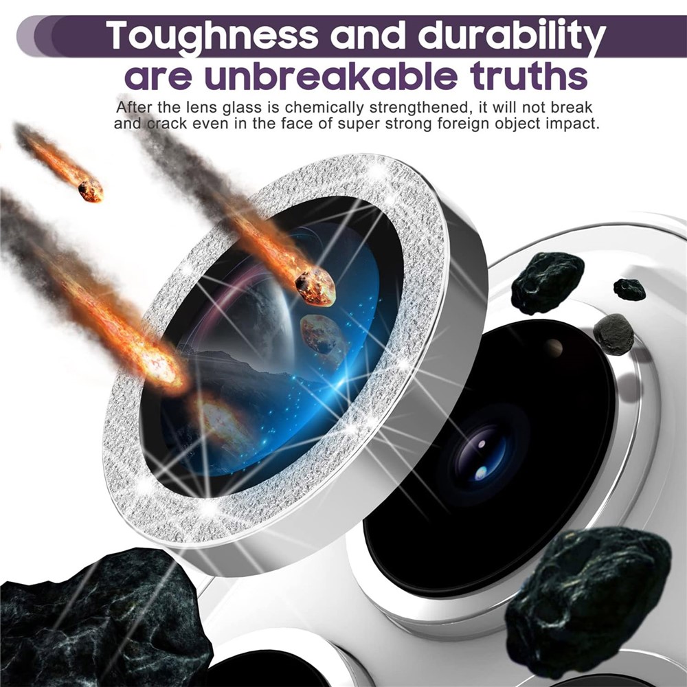 iPhone 15 Pro/15 Pro Max - Camera Lens Glass Protector Glitter Silver - 3