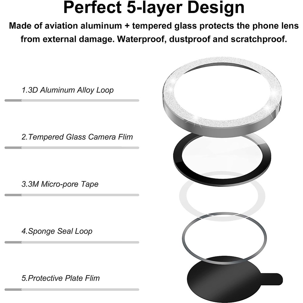 iPhone 15 Pro/15 Pro Max - Camera Lens Glass Protector Glitter Silver - 4