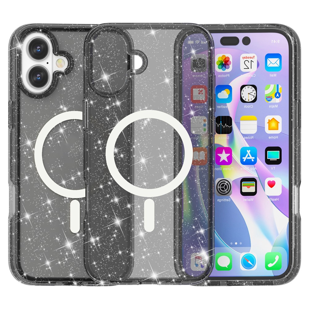 iPhone 16 - Glitter Powder With MagSafe Transparent Black