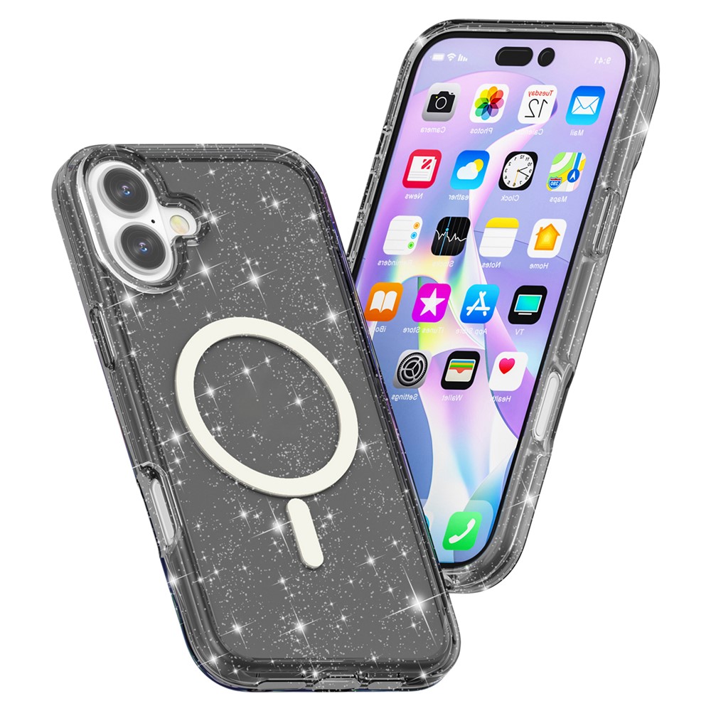 iPhone 16 - Glitter Powder With MagSafe Transparent Black - 3