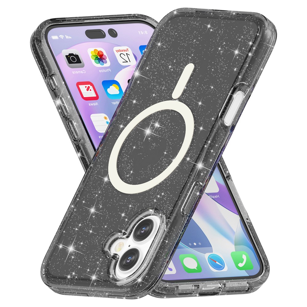 iPhone 16 - Glitter Powder With MagSafe Transparent Black - 4