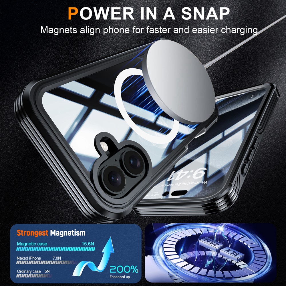 iPhone 16 - Magnetic With Tempered Galss Rugged Grey - 2