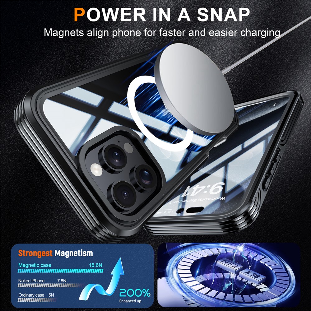 iPhone 16 Pro Max - Magnetic With Tempered Galss Rugged Black Grey - 2