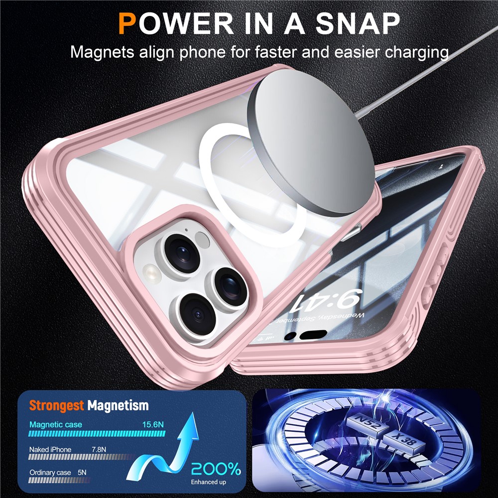 iPhone 16 Pro Max - Magnetic With Tempered Galss Rugged Pink - 2