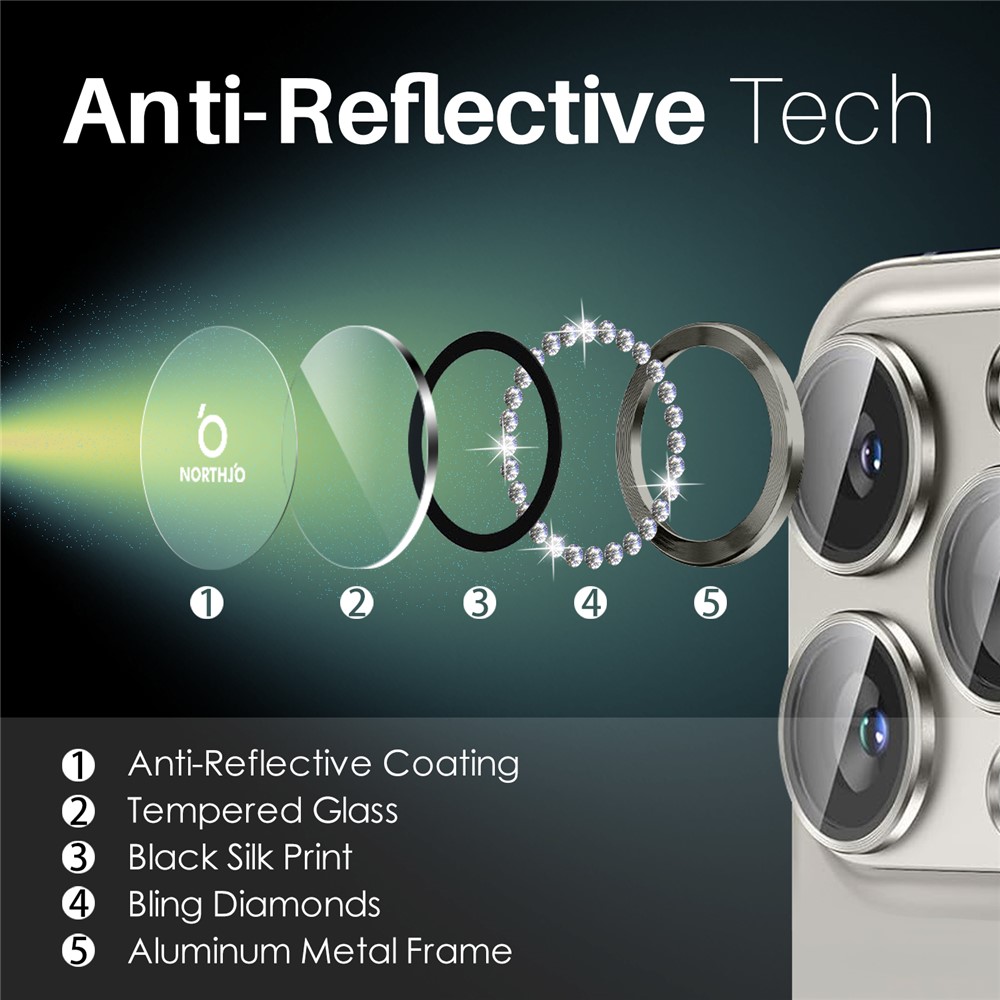 iPhone 16 Pro/16 Pro Max - Camera Lens Glass Protector Glitter Natural - 3