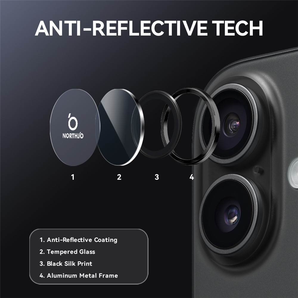 iPhone 17 - NORTHJO Camera Lens Glass Protector Black - 3