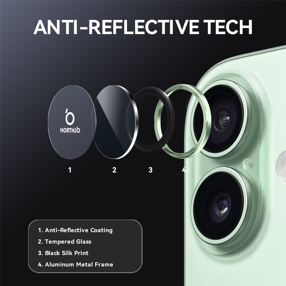 iPhone 17 - NORTHJO Camera Lens Glass Protector Green - 3