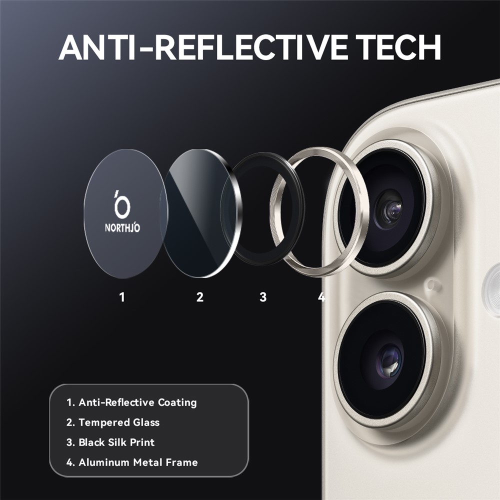 iPhone 17 - NORTHJO Camera Lens Glass Protector Grey - 3