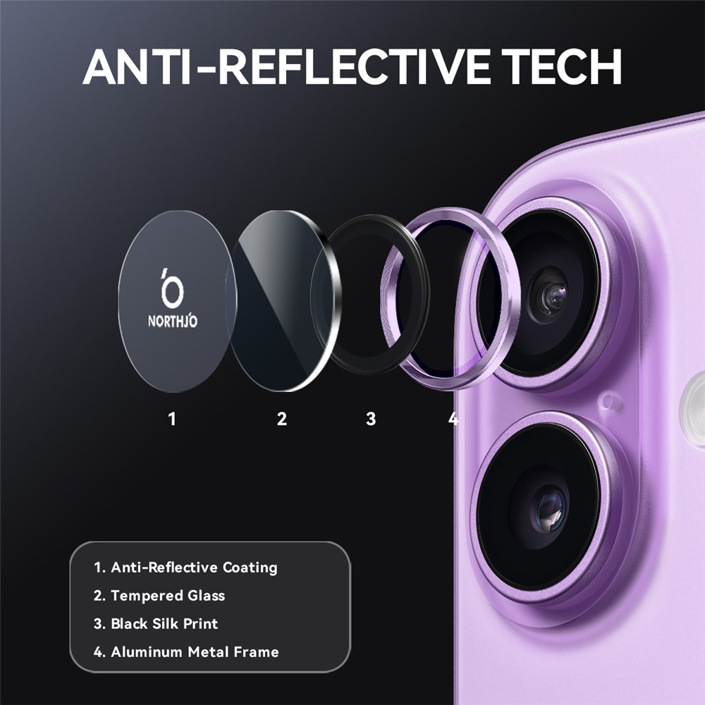 iPhone 17 - NORTHJO Camera Lens Glass Protector Purple - 3