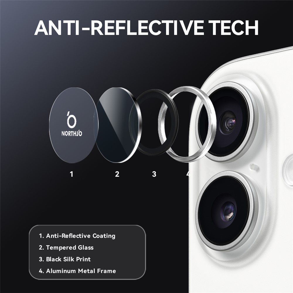 iPhone 17 - NORTHJO Camera Lens Glass Protector Silver - 3