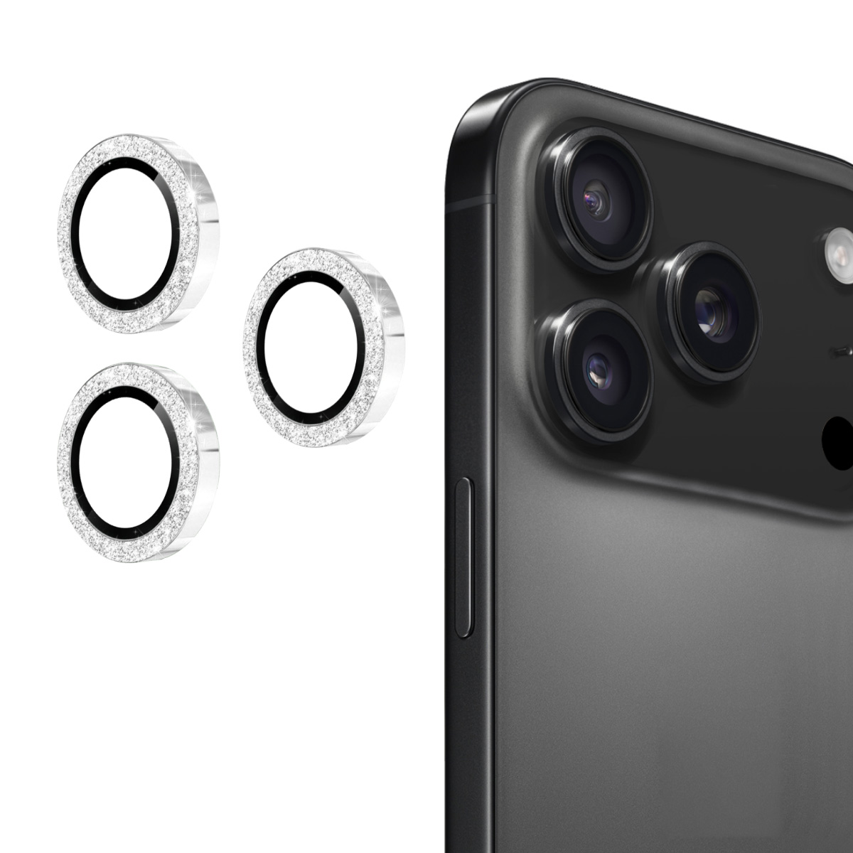 iPhone 17 Pro/17 Pro Max - ENKAY Camera Lens Glass Protector Glitter Silver