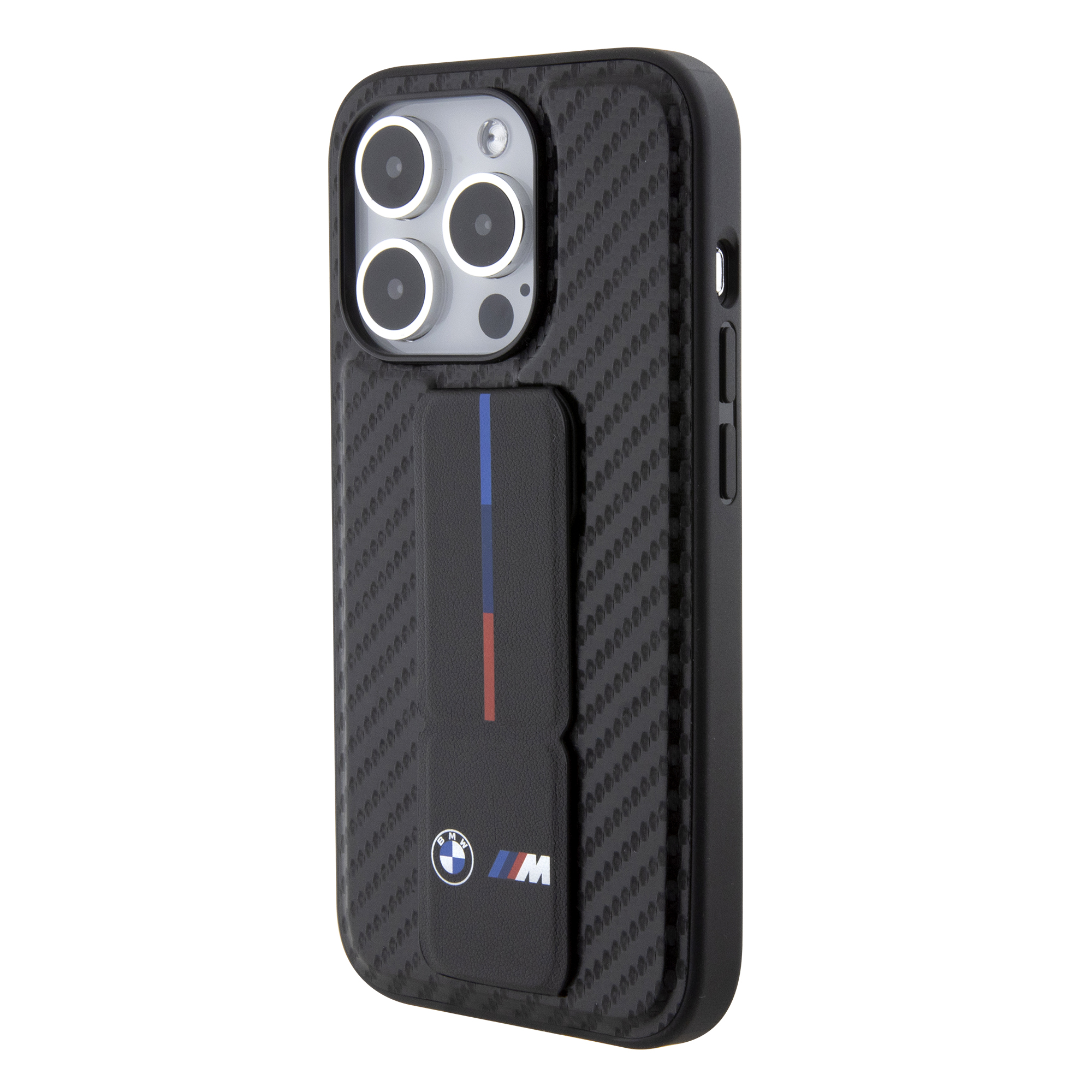 iPhone 15 Pro - BMW PU Leather Black Grip Stand Smooth And Carbon Desing - 3