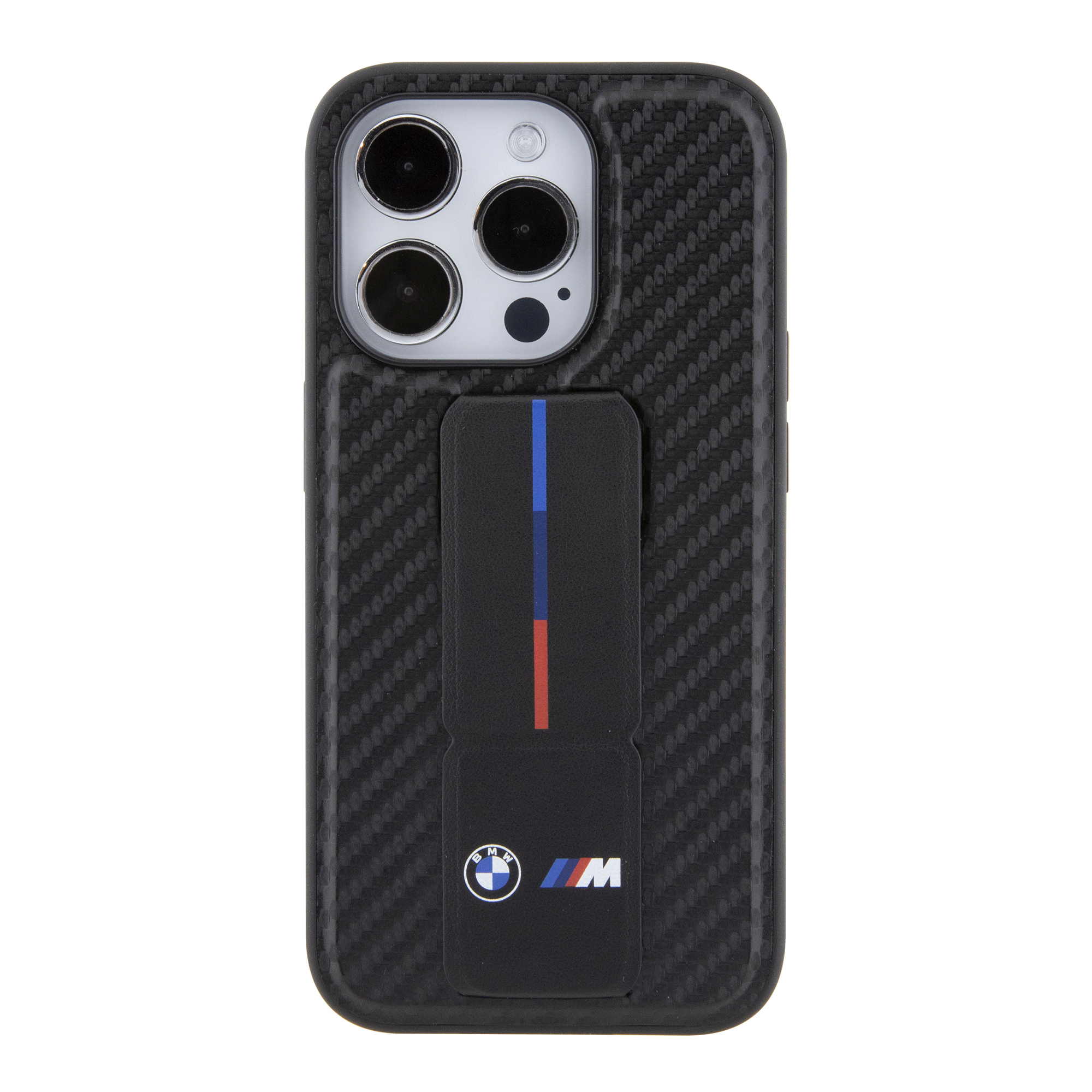 iPhone 15 Pro - BMW PU Leather Black Grip Stand Smooth And Carbon Desing - 4