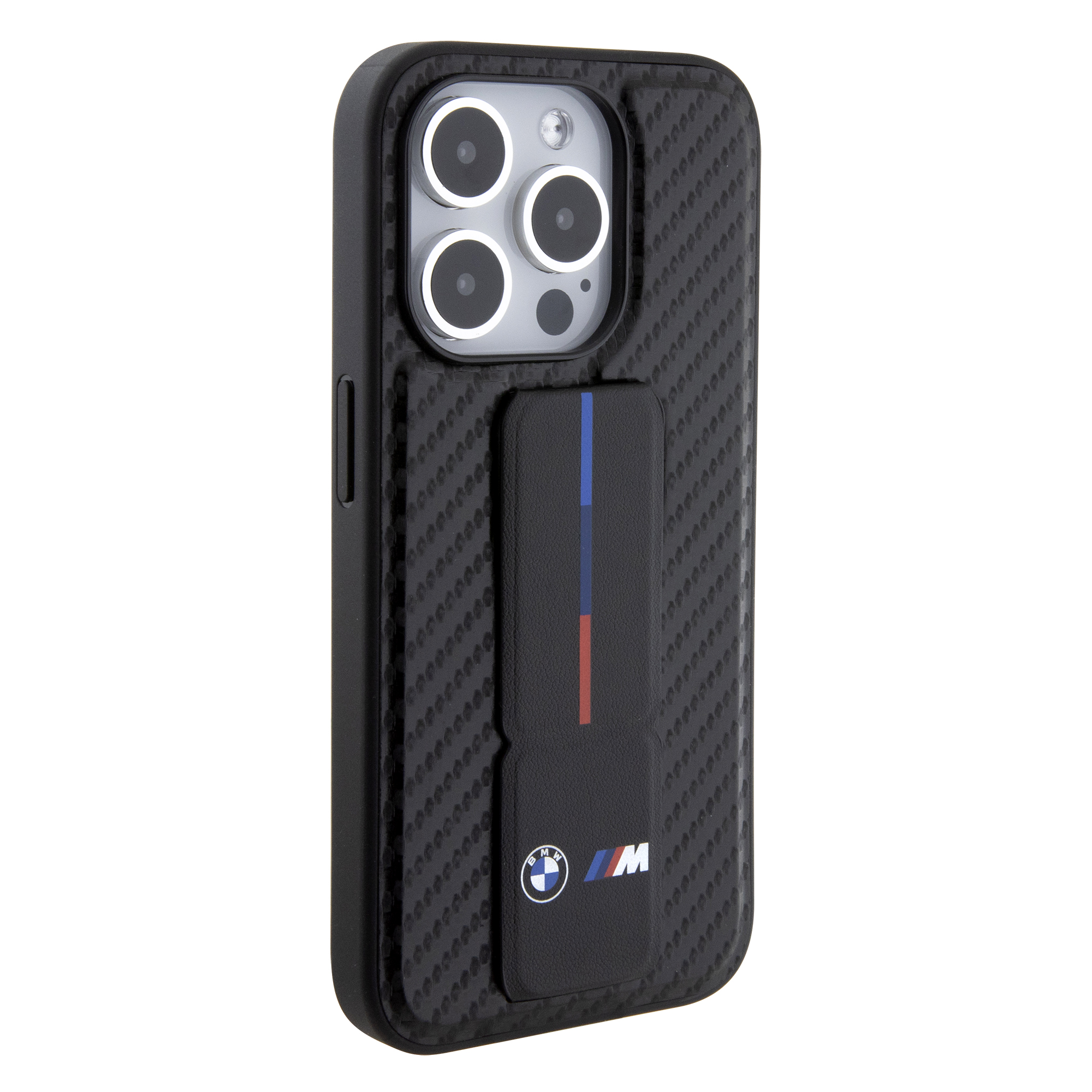 iPhone 15 Pro - BMW PU Leather Black Grip Stand Smooth And Carbon Desing - 5