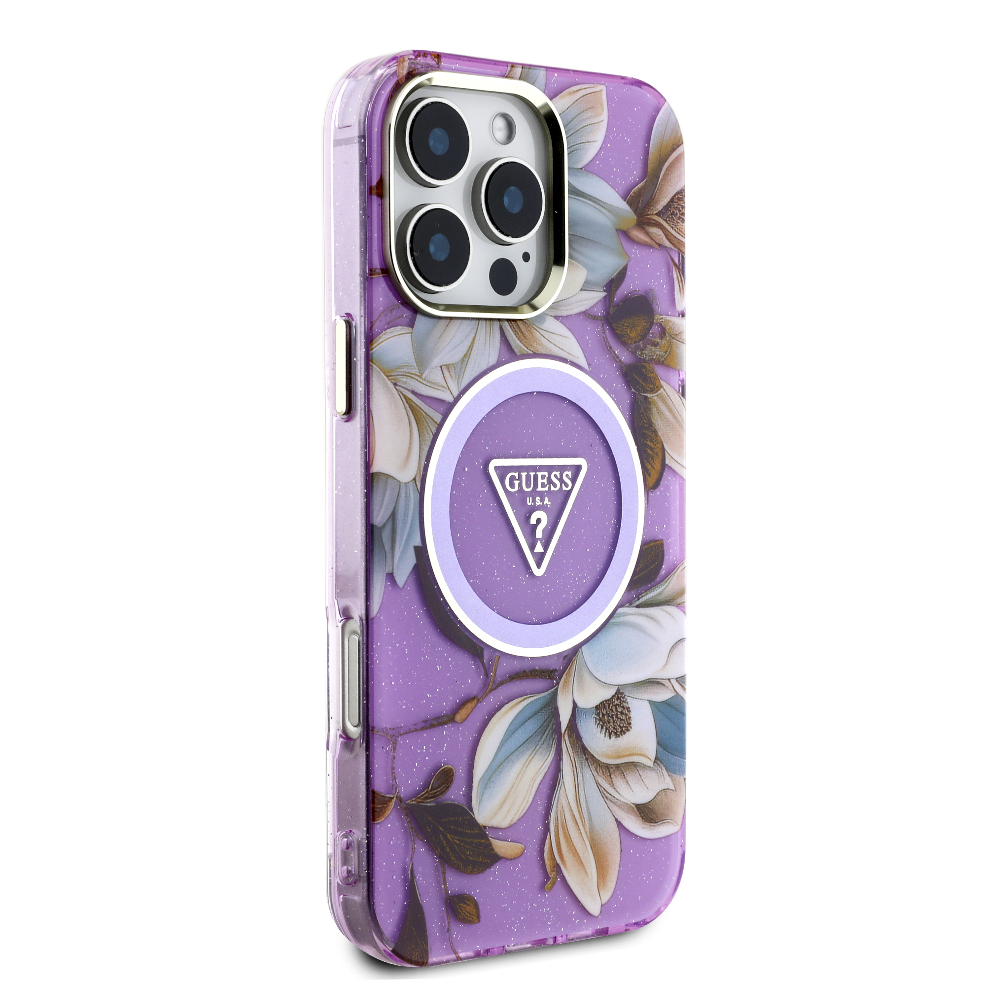 iPhone 16 Pro - GUESS Glitter Flower With MagSafe Purple - 4
