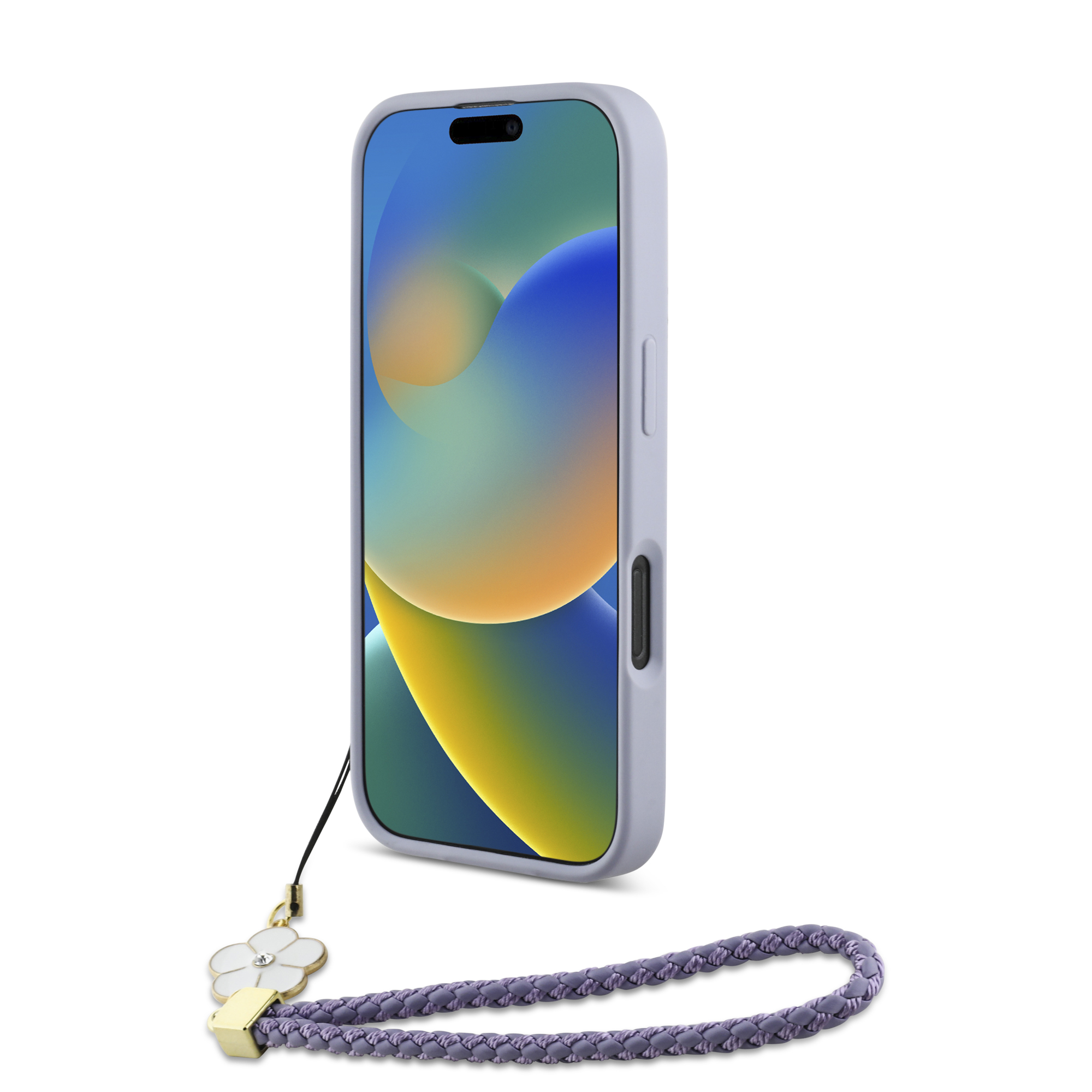 iPhone 16 Pro - GUESS Hard Case MagSafe Grained PU Flower Charm Strap Purple - 5