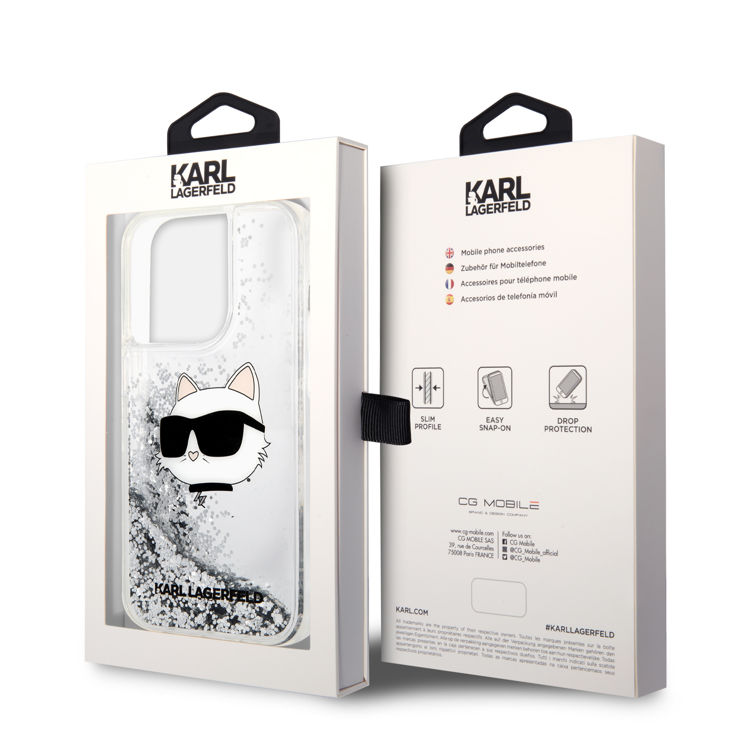 iPhone 15 Pro Max - KARL LAGERFELD PC/TPU Silver Hard Case Liquid Glitter Choupette Head - 2