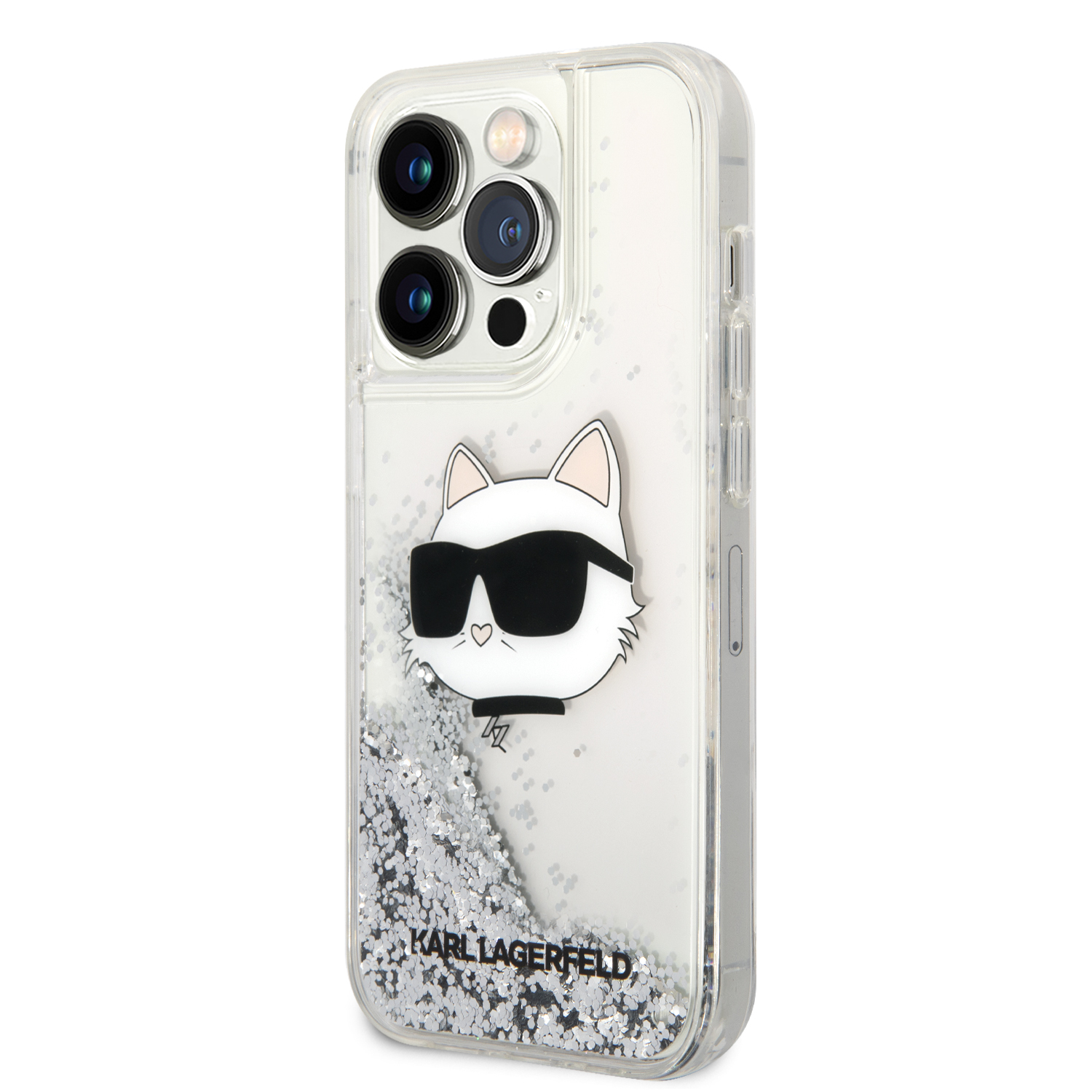 iPhone 15 Pro Max - KARL LAGERFELD PC/TPU Silver Hard Case Liquid Glitter Choupette Head - 3