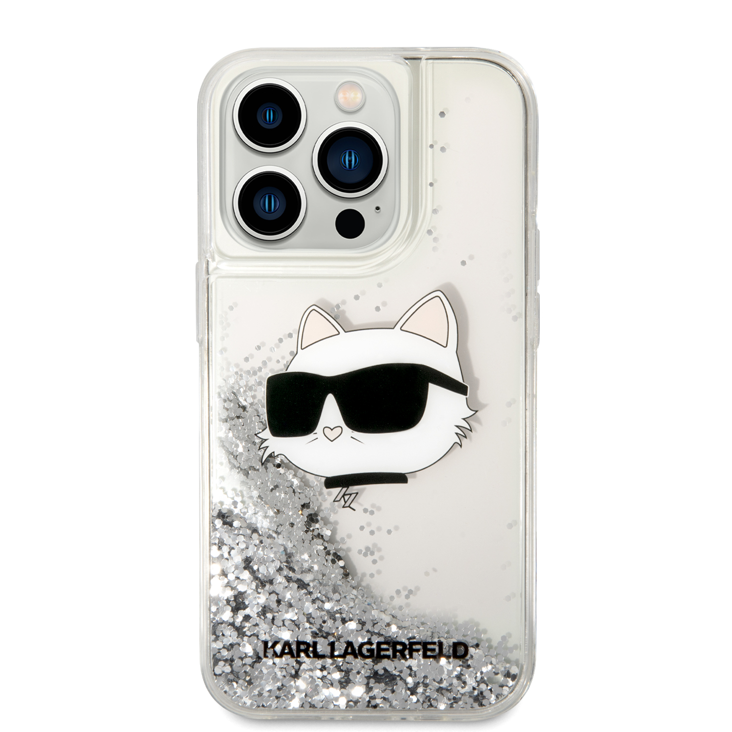 iPhone 15 Pro Max - KARL LAGERFELD PC/TPU Silver Hard Case Liquid Glitter Choupette Head - 4