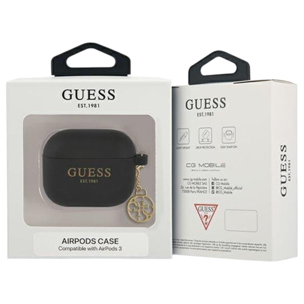 AirPods 3 - GUESS Silicone Case Classic Logo Gold With Charm Black - 3