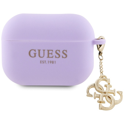 AirPods Pro 2 - GUESS Silicone Case Classic Logo Gold With Charm Magenta - 2