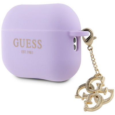 AirPods 3 - GUESS Silicone Case Classic Logo Gold With Charm Purple - 2