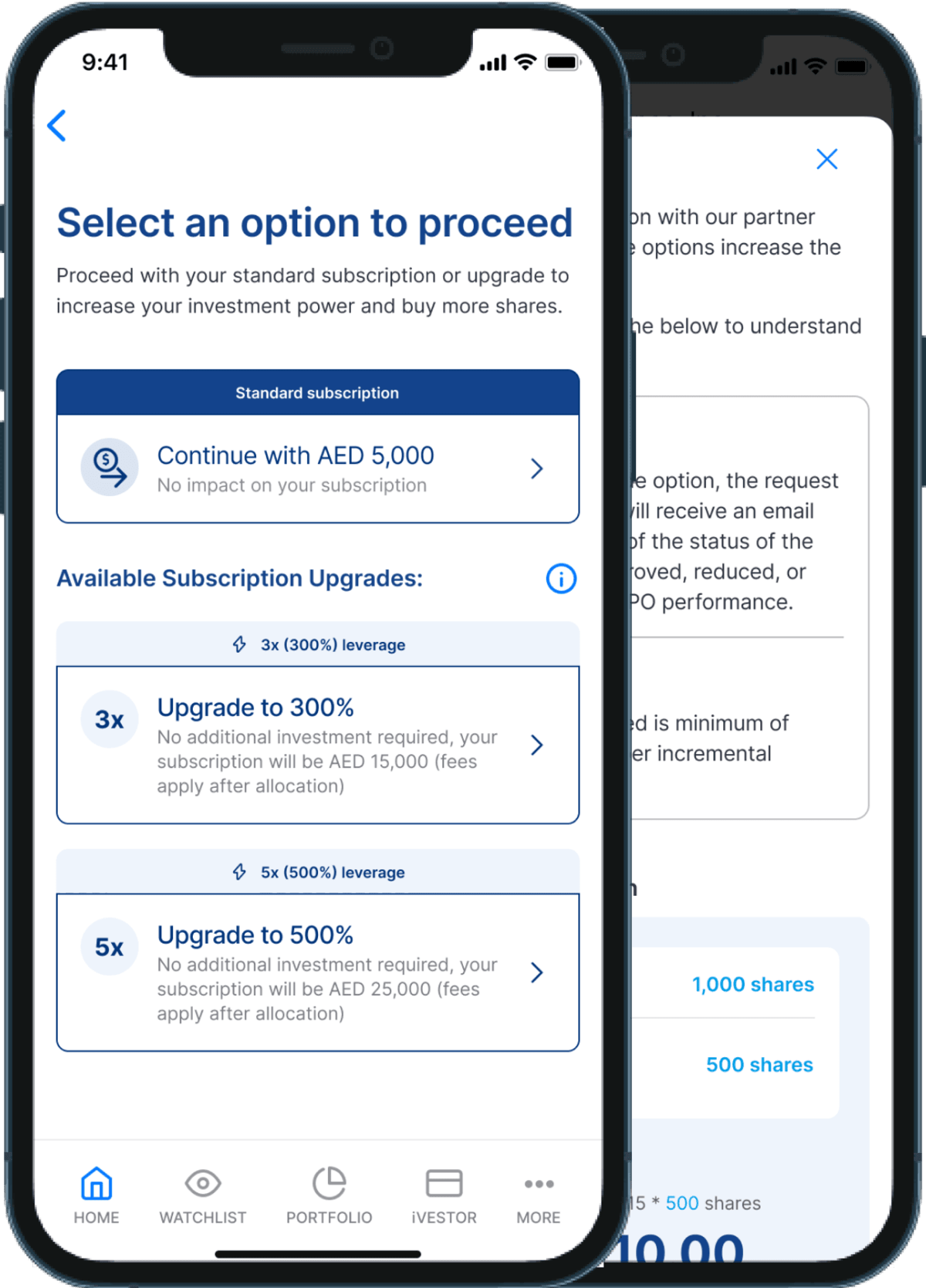 IPO Upgrade app screens