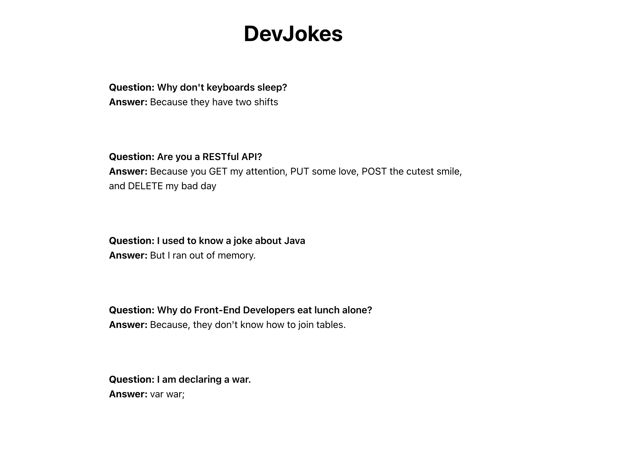 DevJoke App with 5 DevJokes