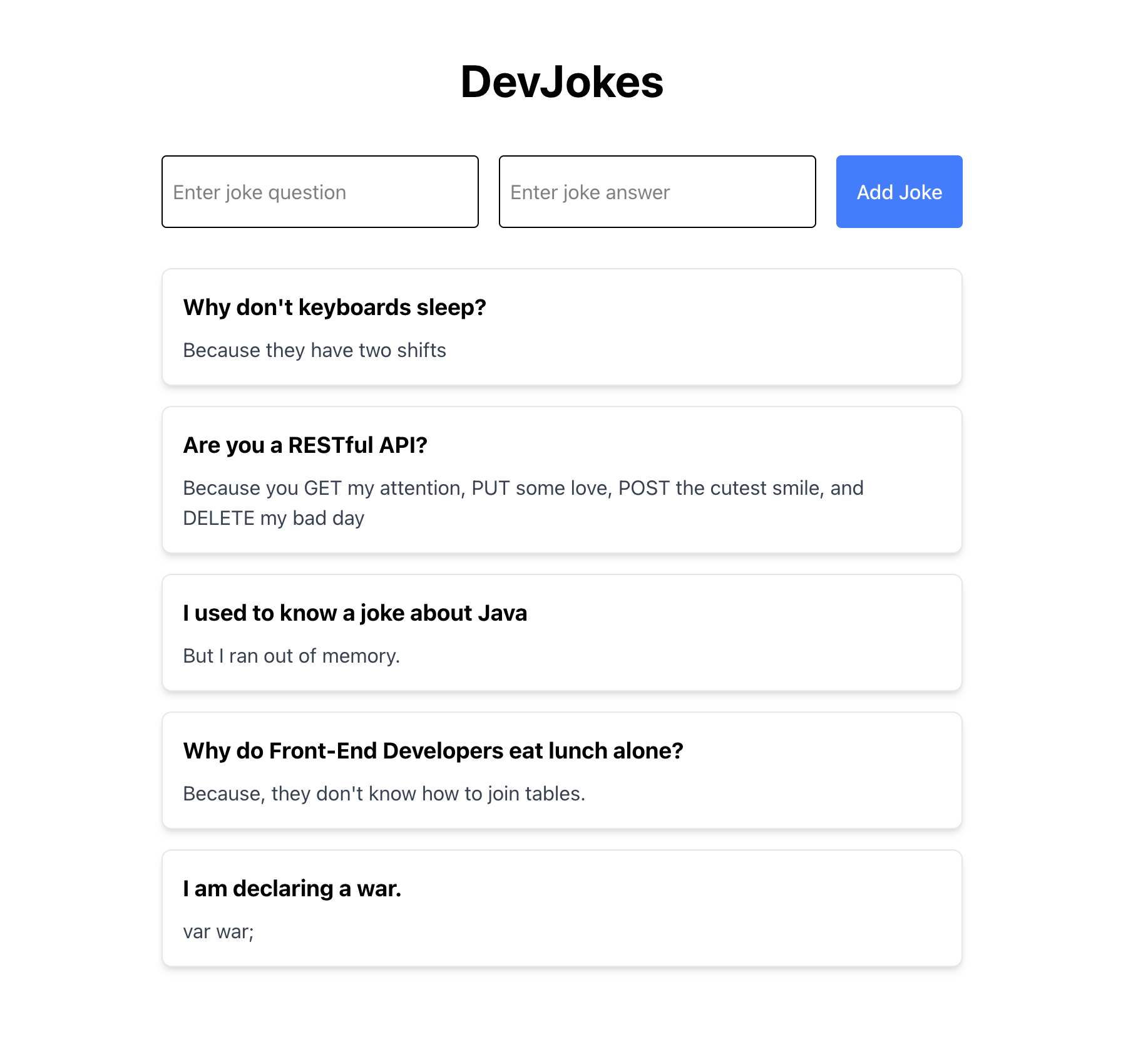 DevJoke App with Form to Add Jokes