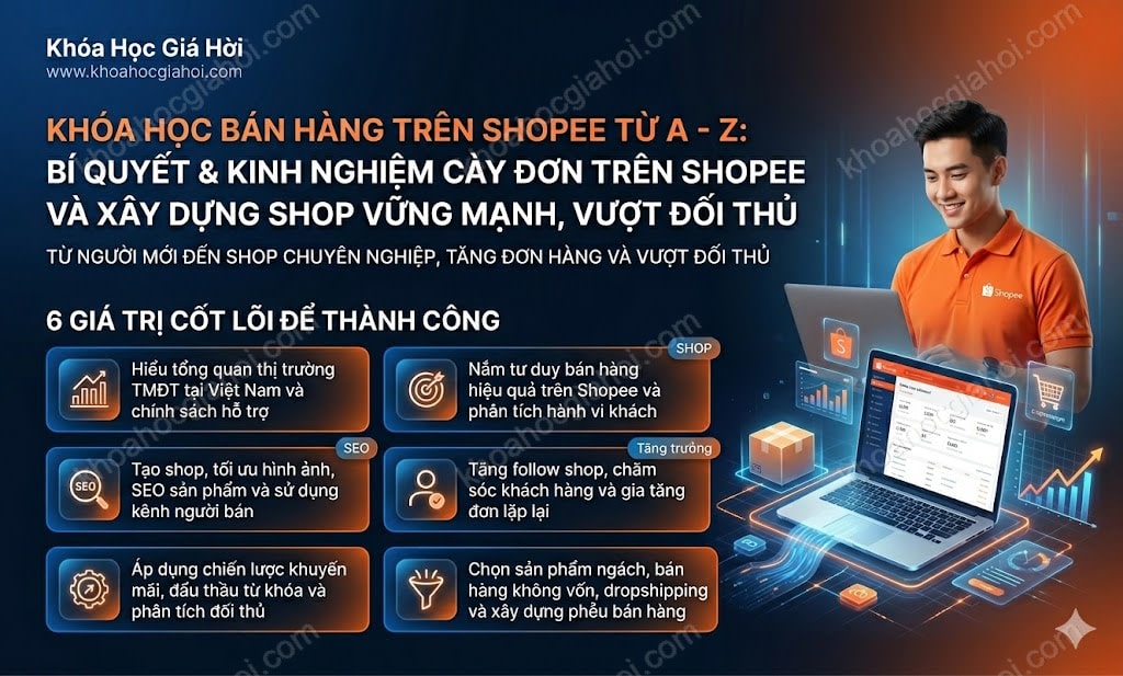 Khóa Học Bán Hàng Trên Shopee Từ A - Z: Bí Quyết & Kinh Nghiệm Cày Đơn Trên Shopee Và Xây Dựng Shop Vững Mạnh, Vượt Đối Thủ