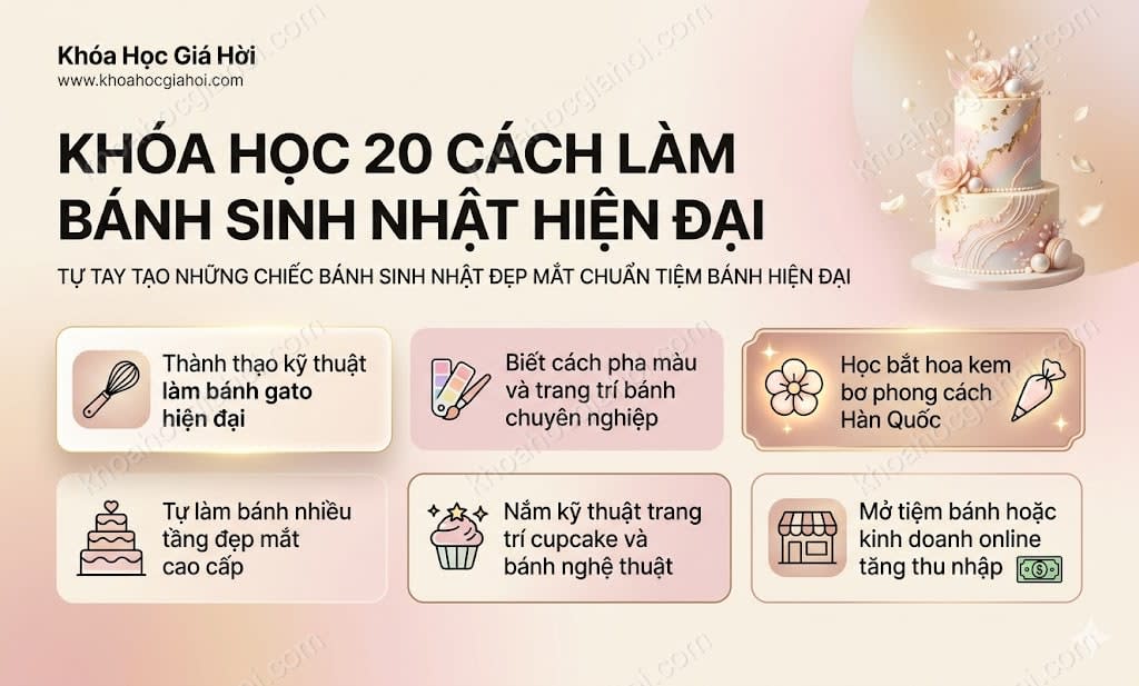 Khóa Học 20 Cách Làm Bánh Sinh Nhật Hiện Đại