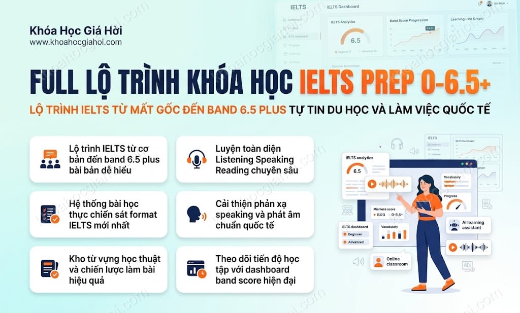 Full Lộ Trình Khóa Học IELTS Prep 0-6.5+