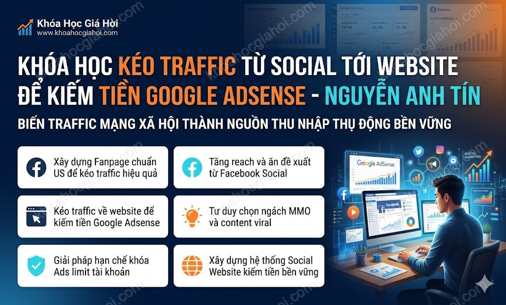 Khóa Học Kéo Traffic Từ Social Tới Website Để Kiếm Tiền Google Adsense – Nguyễn Anh Tín