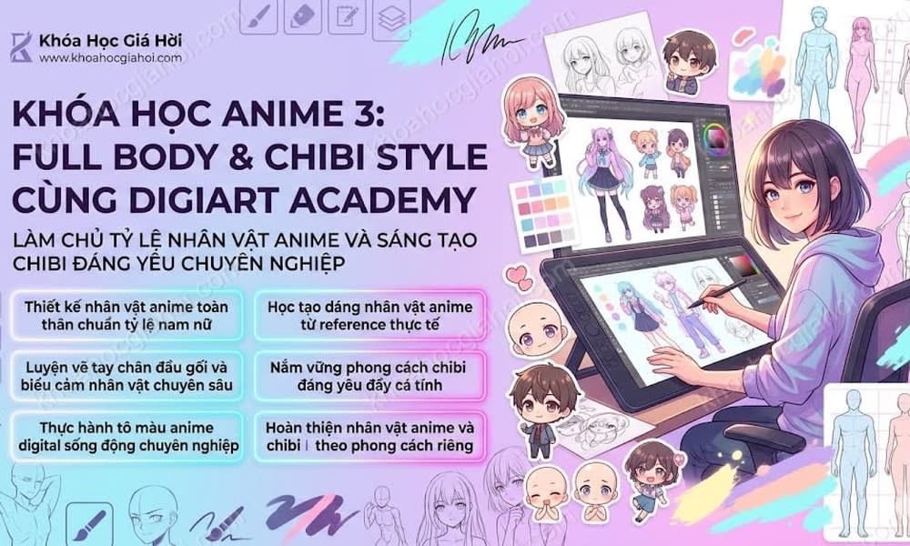 Khóa Học Anime 3: Full Body & Chibi Style Cùng Digiart Academy