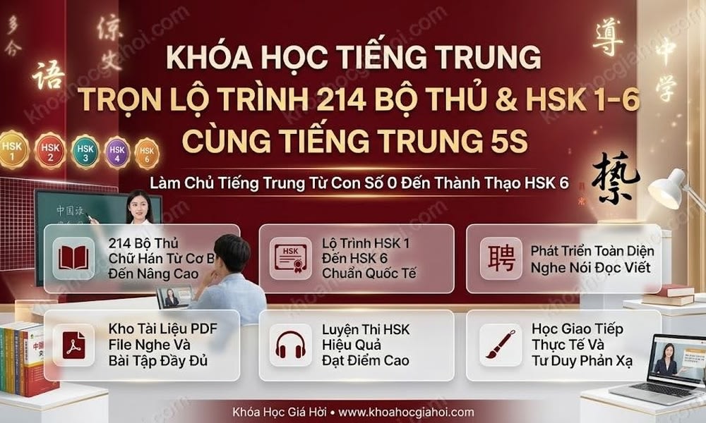 Khóa Học Tiếng Trung Trọn Lộ Trình 214 Bộ Thủ & HSK 1–6 Cùng Tiếng Trung 5S
