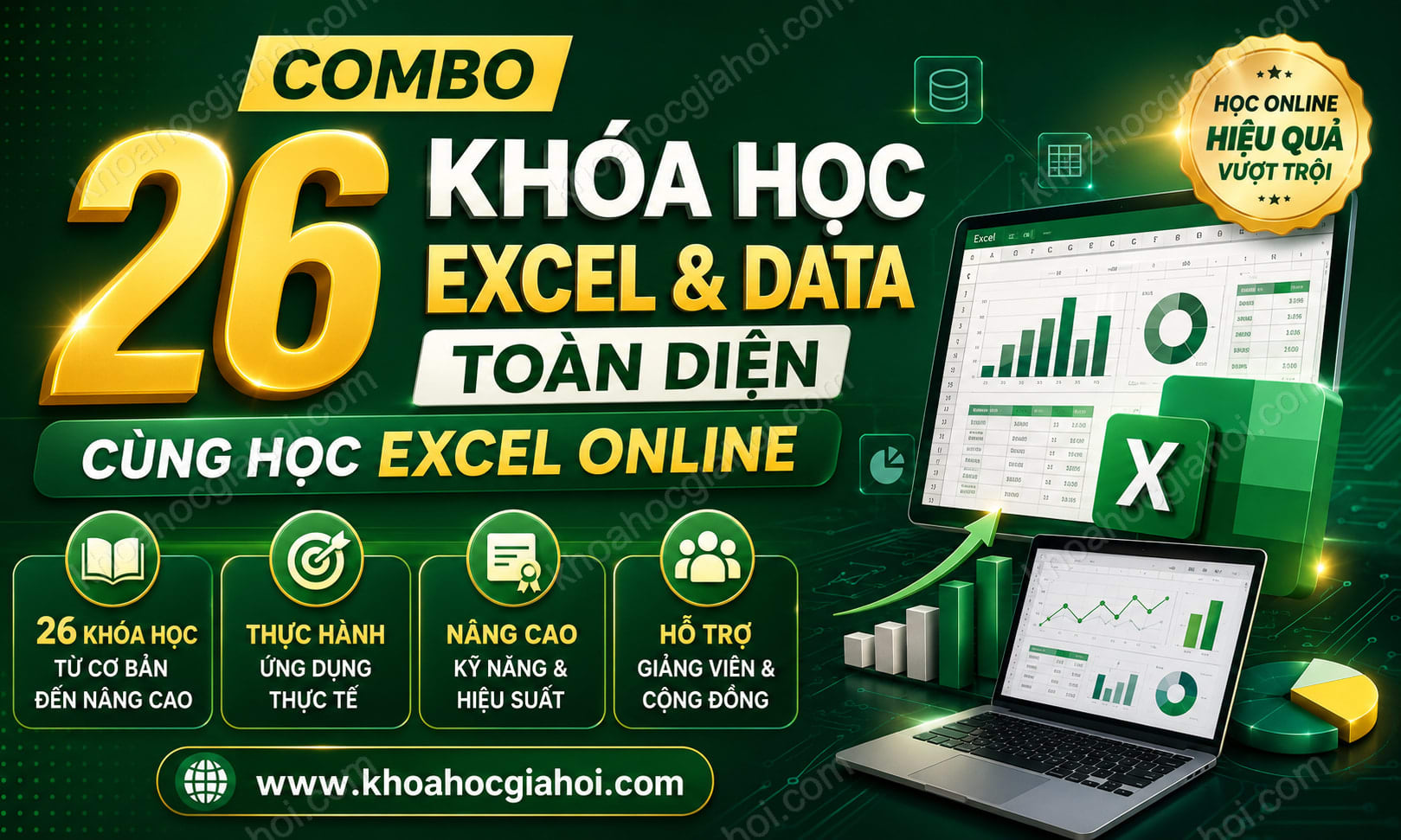 Combo 26 Khóa Học Excel & Data Toàn Diện Cùng Học Excel Online