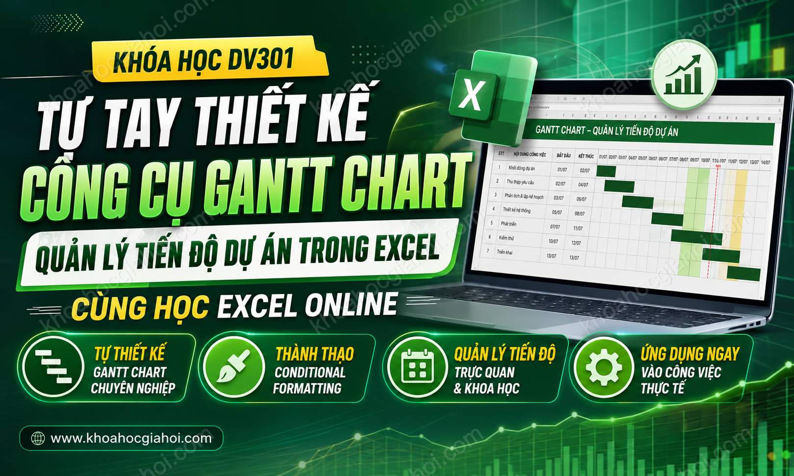 Tự Tay Thiết Kế Công Cụ Gantt Chart Quản Lý Tiến Độ Dự Án Trong Excel Dv301 Cùng Học Excel Online