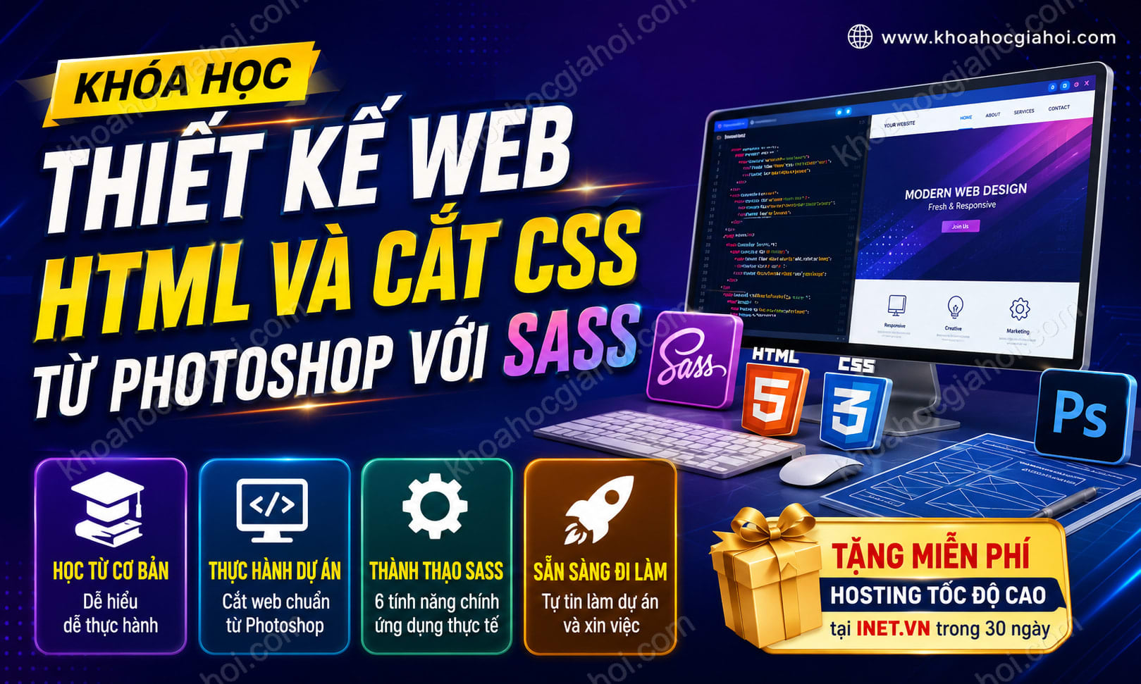 Khóa Học Thiết Kế Web Html Và Cắt Css Từ Photoshop Với Sass