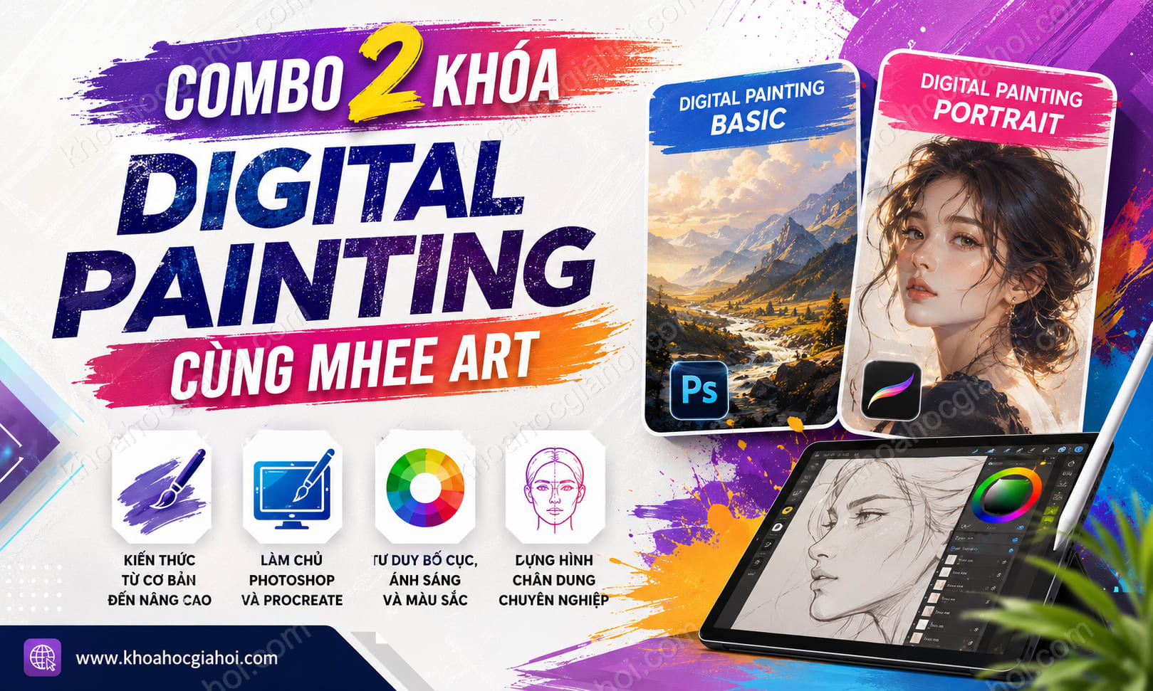 Combo 2 Khóa Digital Painting Cùng Mhee Art