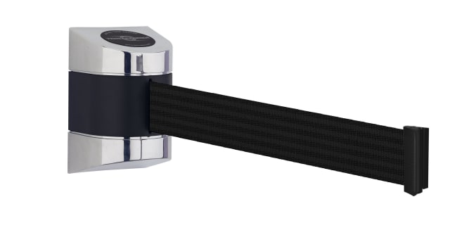 Tensabarrier wall mount chrome - black unit with 4,6m black webbing