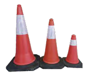 RED TRAFFIC CONE WITH BLACK RUBBER BASE 500mm