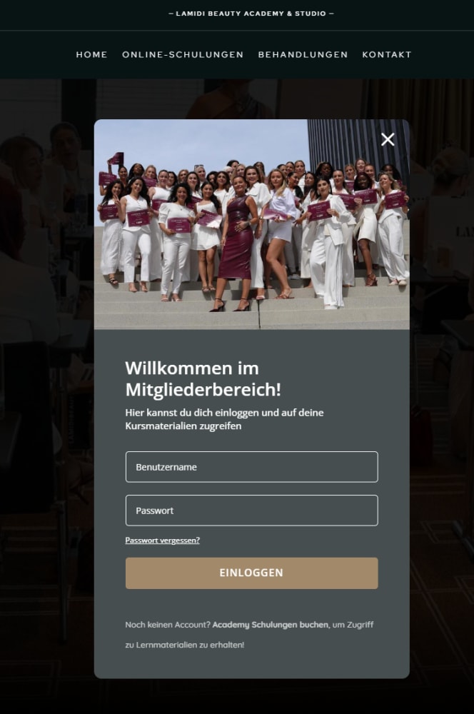 The LamidiBeauty platform login screen