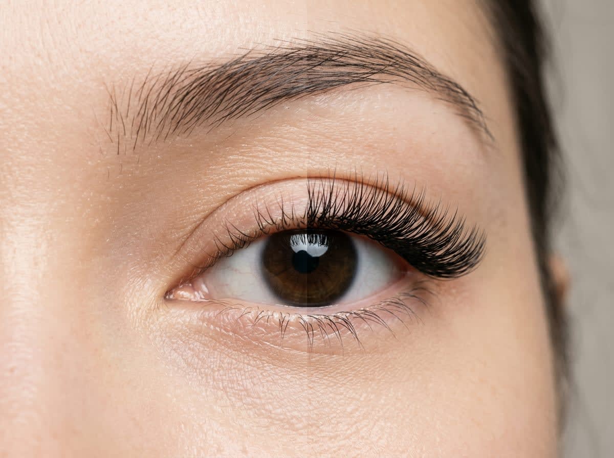 Eine Lash-Nahaufnahme, das Ergebnis, das verkauft
