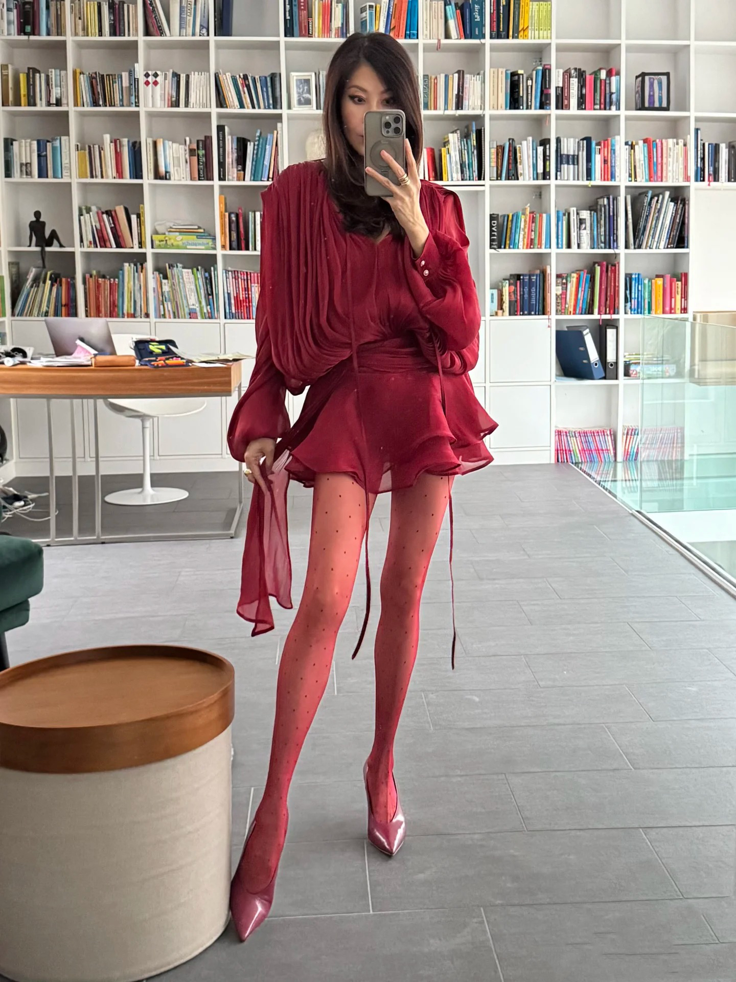 Pleated ruffled dress in red