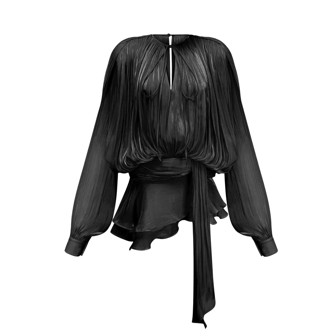 Pleated ruffled dress in black 