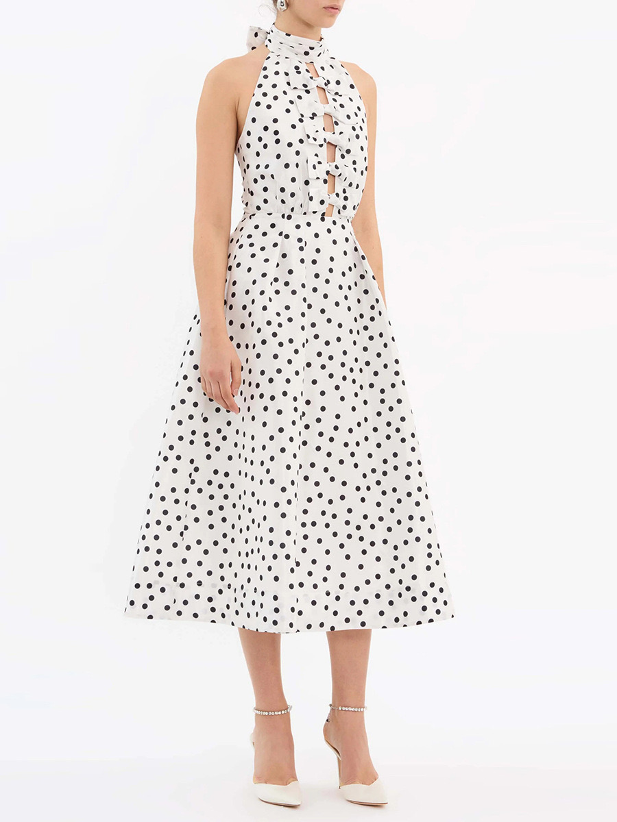 Neck tie polka dot midi dress